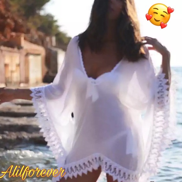 🦋White Chiffon Bikini Cover Up Beachwear - Picture 4 of 5